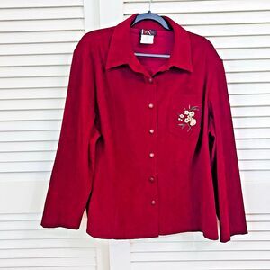 Vintage R&K Original Woman 22W Red Faux Suede Embroidered Shirt Jacket
